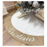 AISENO 48 Inch Christmas Tree Skirt White Thick Luxury Quilted Cotton with Burlap Decoration for Merry Christmas Party Christmas Tree Skirt Decorations