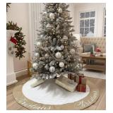 AISENO 48 Inch Christmas Tree Skirt White Thick Luxury Quilted Cotton with Burlap Decoration for Merry Christmas Party Christmas Tree Skirt Decorations