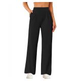 SEMARO Womens Wide Leg Dress Pants High Waist Stretchy Business Work Office Slacks Pull On Casual Lounge Pants with Pockets Black S