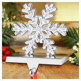 Hooqict Glitter Snowflake Stocking Holder for Mantel Silver Metal Christmas Stocking Holder Snowflake Stocking Hanger for Christmas Fireplace Decorations Xmas Holiday Supplies