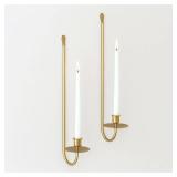 Remenna Wall Candle Holders Set of 2 Handcrafted Wrought Iron Sconces with Gold Finish, Easy to Install Modern Candle Holders for Living Room, Bedroom, Hallway, Wedding or Holiday Decor