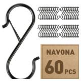 Navona 60 Pcs S Hooks for Hanging Heavy Duty, 3.5-inch Heavy Duty Metal S Hook with Safety Buckle, Suitable for 0.5 inch Rods, S Hook for Hanging Plants, Closet, Kitchen Utensil, Pot, Pan, Bags