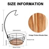 Livabber Countertop Fruit Basket Bowl with Banana Hanger, Modern Standing Fruit Vegetable Bowl Storage, with Banana Tree Holder for Kitchen Dinning Table (Round Wood, Black)
