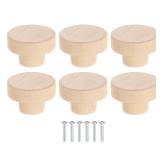 uxcell 6Pcs Round Wood Drawer Knob, 1 5/8\" Diameter Flat Round Dresser Knobs Wooden Knobs with Screws for Furniture Drawer Dresser Wardrobe Cupboard