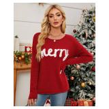 OCURHU Christmas Long Sleeve Shirts for Women Merry Christmas Sweater Cute Xmas Holiday Graphic Pullover Tops A-Red M