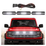 LED Grille Lights for Ford Bronco 2024 2021 2022 2023 Front Grill Inserts Light Snap-on Lamps Fits for Big Bend Outer Bank Accessories 2-4 Door (White Lights, 3PCS)