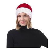 Christmas Beanie Hat Santa Hat Winter Warm Cable Knit Slouchy Hat Skull Cap for Adult Women Men Xmas Holiday Party Red