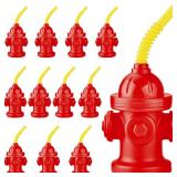 ALINK 12 PCS Fire Hydrant Cups with Lids and Straws for Fire Party Decorations, 10 oz Plastic Kids Party Favor Cups, Firefighter Firetruck Birthday Party Decorations, Red Dog Party Supplie