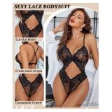 Avidlove Sexy Lingerie for Women Lace Teddy One Piece Cross Strap Bodysuit Lingerie L