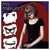 Sratte 3 Pcs Halloween Cat Masks Costume for Woman Include Cat Face Eye Masquerade Mask Black Ear Headband Bell Collar for Cosplay Costumes Dress up Theme Party Favors Decorations