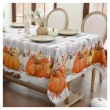 Softalker Fall Tablecloth Rectangle 52x70 Inch, Thanksgiving Autumn Harvest Pumpkin Buffalo Plaid Decoration Table Cloth, Stain Resistant Table Cover for Party/Dining/Holiday, Grey Checkered