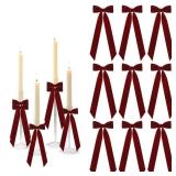 Meseey 12 Pcs Burgundy Candlestick Decoration Bows Candle Holder with 5X13.5 Inch Decorative Velvet Bows for Bridal Showers, Birthdays Centerpieces Table Decor(Burgundy)