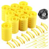 WILLBOND 141 Pieces Hair Rollers Set Include 60 Plastic Hair Rollers(Yellow,6 Sizes)