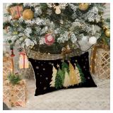AVOIN colorlife Christmas Trees Star Black Throw Pillow Cover, 12 x 20 Inch Snowflake Seasonal Winter Holiday Cushion Case Decoration for Sofa Couch