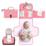 Kopi Baby Portable Diaper Changing Pad - Baby Diaper Changer Travel Bag with Wipes Pocket, Smart Design Portable Changing Mat, Infant Travel Station Kit, Gift for Newborn Girl & Boy - Pink, Premium