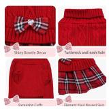 WOYYHO Small Dog Sweater Dress with Bowtie Dogs Winter Clothes Sweaters Pleated Skirts with Leash Hole Puppy Dog Girl Outift Pullover Knitwear Sweater for Dachshund French Bulldog Red L