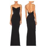 Capuffy Women Drape Neck Formal Maxi Dresses Lace Backless Cocktail Party Dress Spaghetti Straps Mermaid Evening Gown 221(Black,M)