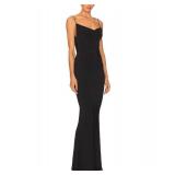 Capuffy Women Drape Neck Formal Maxi Dresses Lace Backless Cocktail Party Dress Spaghetti Straps Mermaid Evening Gown 221(Black,M)