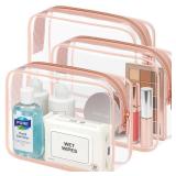 PACKISM TSA Approved Toiletry Bag - Clear Makeup Bag 3 Pack Medium, Quart Size Bag for 3-1-1 Liquids with Metal Smooth Zipper, Travel Makeup Bag for Women Men, Airport Airline Compliant Bag, Rose Pink