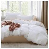 Bedsure White Duvet Cover Queen Size - 3 Pieces Prewashed Cotton-Like Extra Soft Bedding Set, Includes 1 Duvet Cover 90x90 Inches with Zipper Closure & 2 Pillow Shams, Comforter Not Included