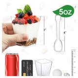 Eupako 25 Pack 5 OZ Plastic Mini Dessert Cups with Spoons - Clear Small Parfait Cups, Square Appetizer Cups for Fruit, Pudding, Mousse, Ice Cream, Party, Wedding, Valentine