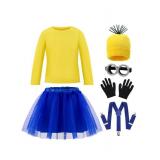 Spooktacular Creations Halloween Child Girl Cute Yellow Shirt Tutu Outfit, Kids Halloween Costume Accessories Set with Hat Gloves Suspender Goggle for Holiday Dress Up Parties