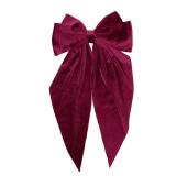 Dark Red Velvet Large Hair Bow Long Tail Bowknot Hair Barrette Clip 8.26 Inch Women Girls Fall Winter Ponytail Holder Hair Accessories