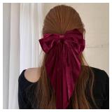 Dark Red Velvet Large Hair Bow Long Tail Bowknot Hair Barrette Clip 8.26 Inch Women Girls Fall Winter Ponytail Holder Hair Accessories