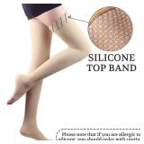 Lin Performance 15-20 mmHg Medical Compression Stockings for Women and Men Thigh High Dot-Top Open Toe Socks for Varicose Vein Swollen legs Travel Flight Pregnant(Beige,M)