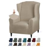 YEMYHOM 1 Piece Stretch Wingback Chair Slipcover Latest Jacquard Design Wing Chair Cover Non Slip Furniture Protector with Foam Rods for Living Room (Wing Chair, Khaki)
