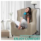 YEMYHOM 1 Piece Stretch Wingback Chair Slipcover Latest Jacquard Design Wing Chair Cover Non Slip Furniture Protector with Foam Rods for Living Room (Wing Chair, Khaki)