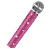 Sanwuta Fake Microphone Prop Sparkly Bling Rhinestones Plastic Play Microphone Pretend Glitter Bedazzled Mic for Cosplay Party Costume(Pink)