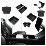 10PCS Center Console Organizer Tray for 2025 2026 Tesla Model Y Juniper Accessories, Under Seat Storage Armrest Hidden Storage Box Cup Holder Charger Pad for Tesla Model Y Juniper