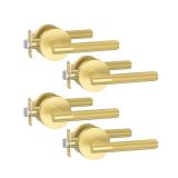 Asidrama 4 Pack Passage Gold Door Handles, Door Lever with Door Knobs Indoor for Bedroom or Bathroom, Heavy Duty Brushed Gold Door Handles Interior with Locks for Left Right Sided Doors