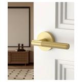 Asidrama 4 Pack Passage Gold Door Handles, Door Lever with Door Knobs Indoor for Bedroom or Bathroom, Heavy Duty Brushed Gold Door Handles Interior with Locks for Left Right Sided Doors