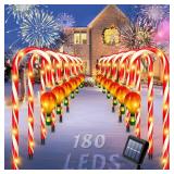 12 Pack Outdoor Solar Christmas Decorations, 180 Bright LED Solar Candy Cane Christmas Lights 8 Lighting Modes, Waterproof Outside Xmas Decorations with Lantern Decor Lights for Pathway Yard Garden