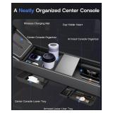 Center Console Organizer Tray for Tesla Model Y Juniper Accessories 2025 2026 [Premium PC + Silent Silicone Liner] Armrest Bottom Liners Wireless Charging Pad Cup Holder for Tesla Model Y Accessories