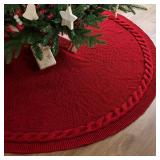 60 inch Christmas Tree Skirt: Large Tree Skirt for 9ft Tree, Cable Knit Wine Red Tree Skirt, Vintage Tree Skirts, Rustic Farmhouse Christmas Decorations