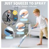 Dreamon Kids Spray Mop - Real Working Toddler Cleaning Set with Water Sprayer & 3 Washable Mop Pads & Scraper, Pretend Play Montessori Housekeeping Toys Gifts for Toddlers Kids Girls Boys(Blue)
