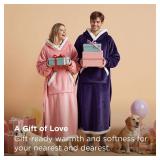 Bedsure Wearable Blanket Hoodie, Long Hooded Blanket Sweatshirt as Christmas Birthday Gifts for Women, Cozy Sherpa Hoodie for Adult, Standard, Grey