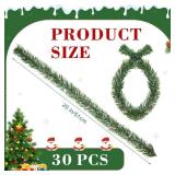Zhengmy 30 Pcs 20 inch Christmas Garland Ties with Snow-Frosted Pine, Decorative Twist Tie for Banister Flexible Pine Stems for Christmas Stairs Railing Banister Decor DIY Craft Gift Wrapping