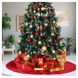 VercanMonth 84 Inch Large Christmas Tree Skirt Red White Plush Tree Skirt Mat Christmas Faux Fur Tree Skirt Xmas Tree Mat for Home Holiday Party Decorations Indoor Outdoor