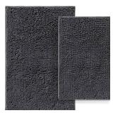 Bathroom Rugs Set 2 Piece Bathroom Mats Bath Rugs Non Slip Bath Rugs for Bathrooms, Thick Soft Chenille Rug Set, Bathtub Mats, Ultra Absorbent Bath Carpet, Shaggy Bathrooms Floor Mat, Deep Grey