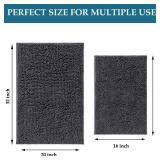 Bathroom Rugs Set 2 Piece Bathroom Mats Bath Rugs Non Slip Bath Rugs for Bathrooms, Thick Soft Chenille Rug Set, Bathtub Mats, Ultra Absorbent Bath Carpet, Shaggy Bathrooms Floor Mat, Deep Grey