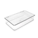 Isaac Jacobs Small Stackable Organizer Bin (10.75â x 6.5â x 2.4â) w Hinged Lid Clear Storage Box Home Office School Fridge Bathroom Kitchen Pantry Container BPAFree Food Safe (Small Cle