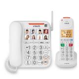 VTech SN5147 Amplified Corded/Cordless Senior Phone with Answering Machine, Call Blocking, 90dB Extra-Loud Visual Ringer, One-Touch Audio Assist on Handset up to 50dB, White