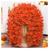 MARTINE MALL Artificial Fall Flowers for Outdoors, 4 PCS Fall Flowers Artificial for Decoration Faux Flower for Outdoor Planters, UV Resistant Fake Autumn Petunias Fake Mums for Porch Patio (Orange)