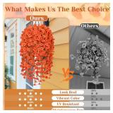 MARTINE MALL Artificial Fall Flowers for Outdoors, 4 PCS Fall Flowers Artificial for Decoration Faux Flower for Outdoor Planters, UV Resistant Fake Autumn Petunias Fake Mums for Porch Patio (Orange)