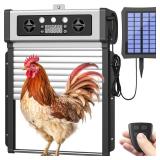 Automatic Chicken Coop Door Solar Powered,4 Modes Auto Chicken Door Solar,LCD Display Chicken Door with Timer & Light Sensor,Anti-Pinch & Weather Proof Coop Door with Remote Control (Silver) (used)