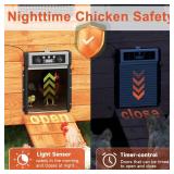 Automatic Chicken Coop Door Solar Powered,4 Modes Auto Chicken Door Solar,LCD Display Chicken Door with Timer & Light Sensor,Anti-Pinch & Weather Proof Coop Door with Remote Control (Silver) (used)